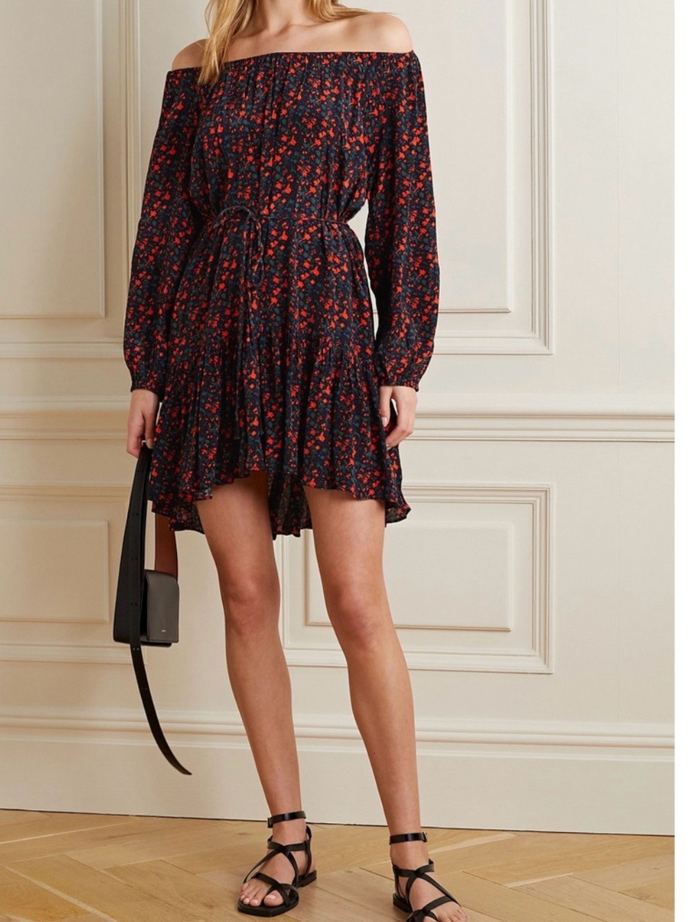 Apiece Apart Manzanilla Mini Dress NWT Medium Floral Long Sleeve Tie Waist $345